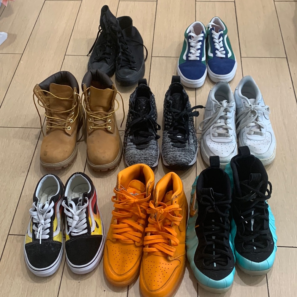 2 pairs of Vans, 4 pairs of Nikes, 1 pair of Converse, and 1 pair of Timberlands